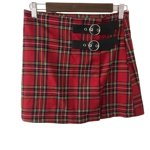 3/$15 Forever 21 red plaid wrap skirt size small - Picture 1 of 5